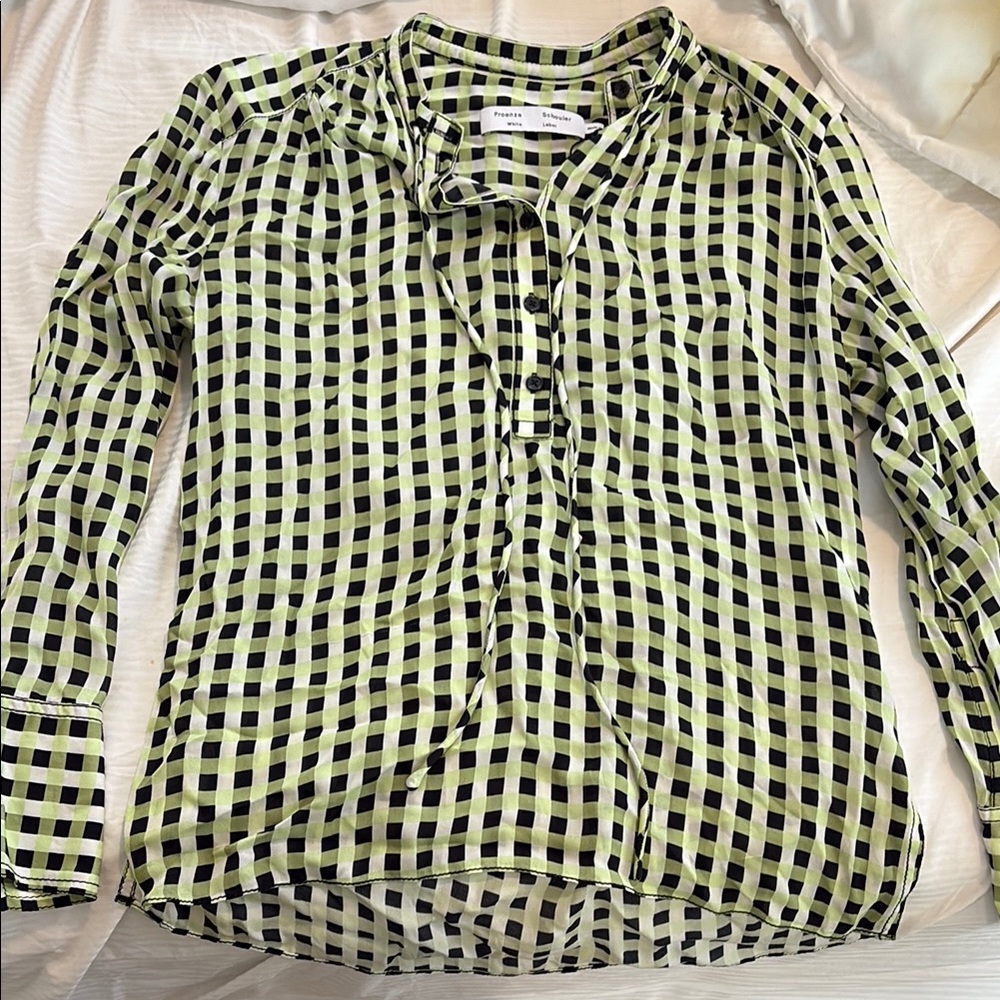 Proenza Schouler Green and Black Checkered Blouse